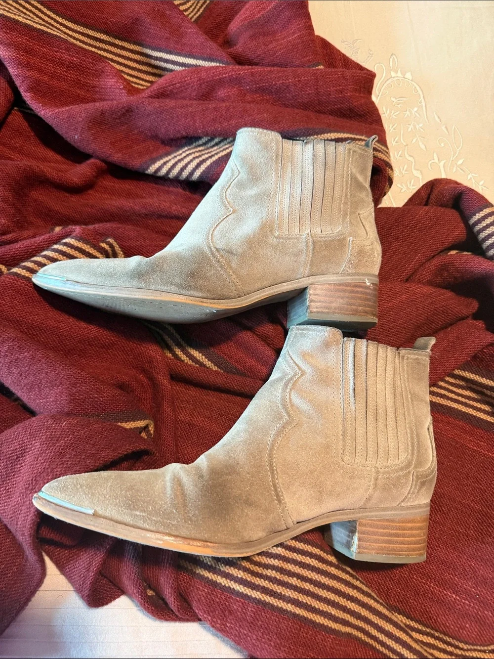 Marc Fisher Taupe Suede Pointed-Toe Chelsea Ankle Boots